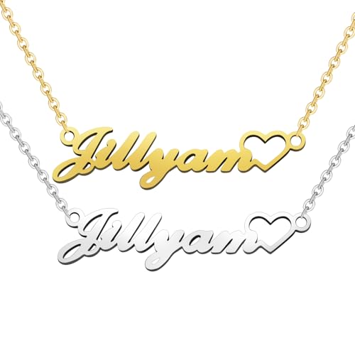 Malihome Collier prénom personnalisé plaqué or 18 carats, collier fleur de naissance personnalisé, cadeau pour maman, épouse ou fille, bijou unique (Customized-Name-Heart)