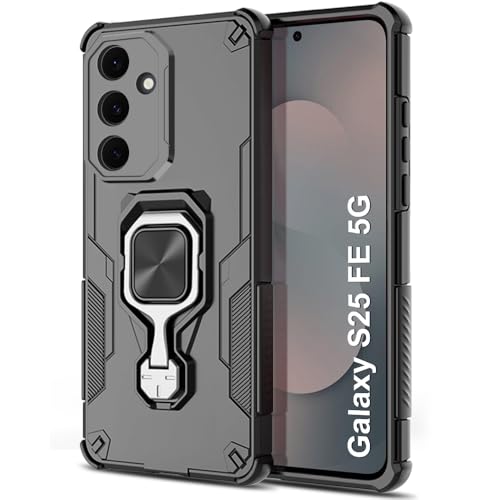 Image of TheGiftKart Tough Armor Bumper Back Case Cover for Samsung Galaxy S25 FE 5G | Ring Holder & Kickstand in-Built | 360 Degree Protection Back Case Cover for Samsung S25 FE 5G (PC & TPU, Black)