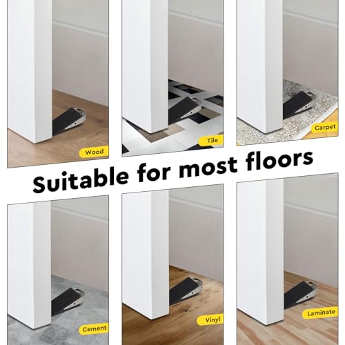 SUPAWAY 8 x Rubber Door Wedges - Mobile Door Stop - Black - Non-Slip Rubber Wedges with Stainless Steel Brackets - Anti-Scratch - Image 4
