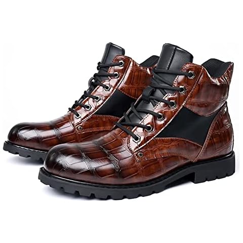 Tzsaixeh Men Ankle Boots Combat Boot Vintage Faux Leather Non-slip Shoes Fashion Lace Up Middle Top Platform Riding Booties Men's Chukka Boots Mens Brown Boots (Color : Brown, Size : 12) Cover