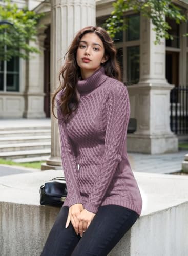 Image of v28 Women's Cotton Turtle Cowl Neck Aran Fishermen Fair Isle Cable Knit Sweater