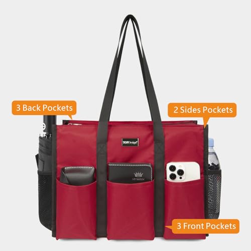 Image of TOPDesign Utility Water Resistant Tote Bag with 13 Pockets, Top Zipper Closure & Thick Bottom Support, for Working Women