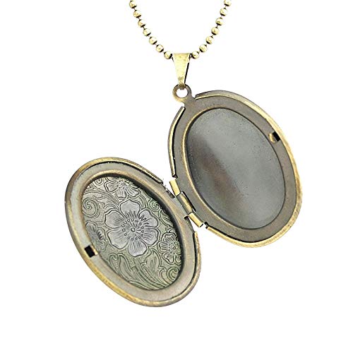 Colar com pingente relicário Médio Oval Flor Ouro Velho