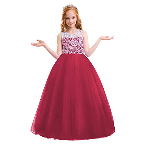Vestido de niña de flores en tul borgoña para dama de honor y fiesta edad 5-6 años