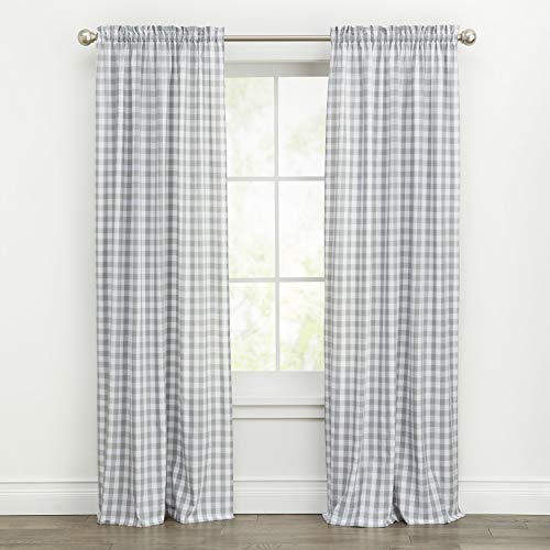 Woven Trends Farmhouse Curtains, Buffalo Plaid Drapes, Classic Country Plaid Gingham Checkered Design, Farmhouse Decor, Window Curtain Treatments 42" x 63" Single Panel, Gray