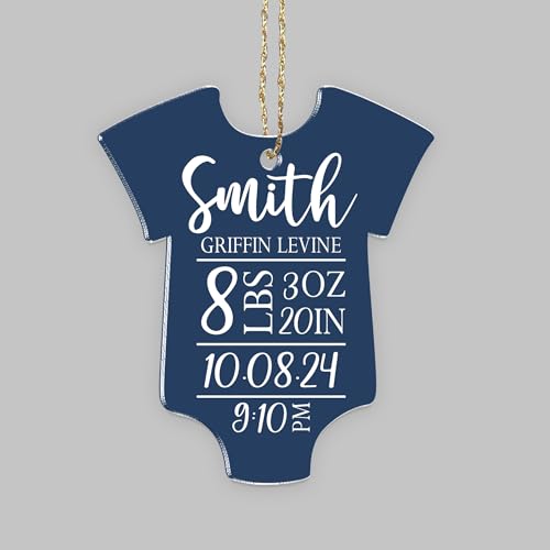 Personalized Acrylic Baby's First Christmas Ornament with Birth Stats, Baby Announcement with Birth Statistics Ornaments for Xmas Tree, Baby Bodysuit Keepsake Gifts for Baby Boy Girl Newborn Grandbaby