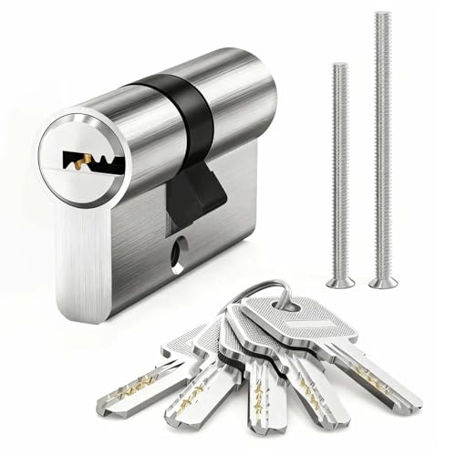 MANICAF Schließzylinder 25/25, Profilzylinder, Euro-Zylinder-Schloss, Schliesszylinder, Zylinderschloss 50mm mit 5 Messing Schlüssel