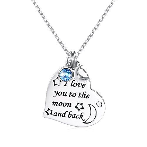 925 Sterling Silver Jewelry Engraved I Love You to The Moon and Back Heart Pendant Necklace for Women Teen Girls Birthday Gift