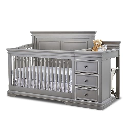 Image of Sorelle Furniture Portofino Crib, Classic 4-in-1 Convertible, Crib Made of Wood, Non-Toxic Finish, Wooden Baby Bed, Toddler Bed, Child’s Daybed and Full-Size Bed, Nursery Furniture-Weathered Gray