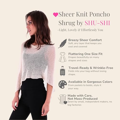 Image of SHU-SHI Womens Sheer Knit Poncho Shrug Lightweight Cover Up One Size Fits Most