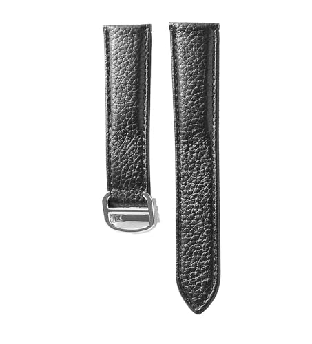 YOLION Genuine Leather Watch Band For Cartier TANk SOLO Men Lady Strap Bracelet Folding Clasp Belt 17mm 20mm 22mm 23mm 25mm(Black-silver,25mm)