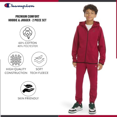 Champion Boy's Regular Fit 2 Piece Soft Tech Fleece Jogger Set, Rumba Red, Large - 3