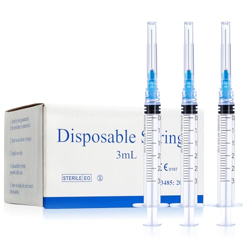 Image of 3ml Syringes with 23 Gauge 1 Inch Needles Luer Lock Disposable, 100 Pack | Disposable Lab Supplies for Measuring Refilling Dispensing Liquids, Oil, Inks, Watering, Plant, Pet Feeding, Glue Applicator