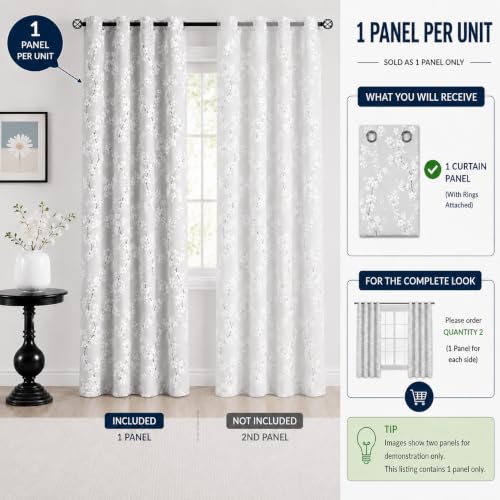 Image of BFAM Store Floral Print 100% Blackout Curtain with Black Linning at Back, Floral Print Curtains for Bedroom /Living RoomThermal Insulated Energey Saving Blossom Curtain, Sold as Single Curtain