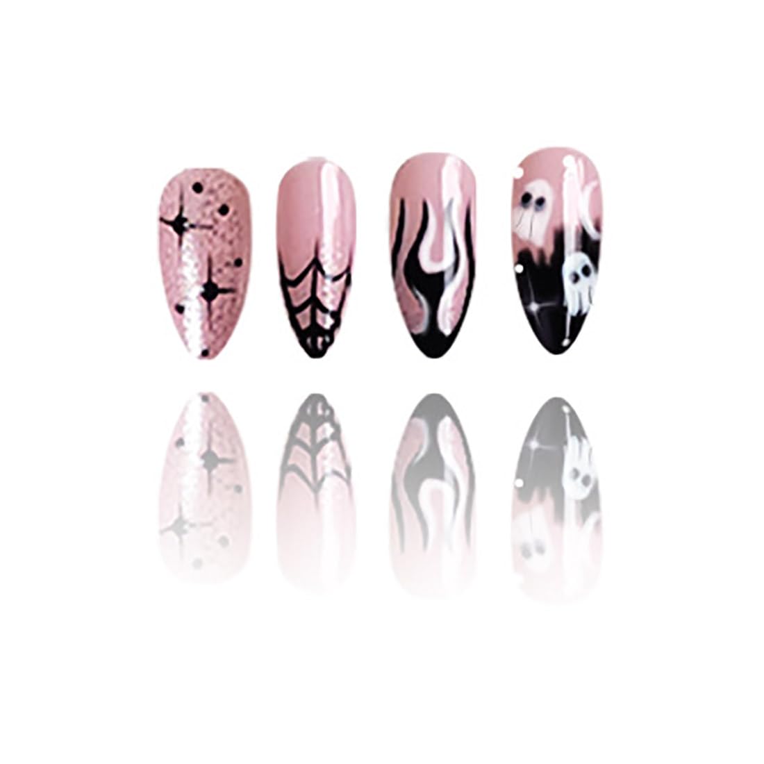 Danshinbow 24PCS Halloween Press on Nails Almond Fake Nails Black Pink Pumpkin Ghost Spider Web Design Cute Cosplay False Nails Glossy And Full Cover Acrylic Nails for Women (Pink C - Image 3