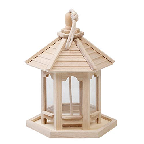 Yubusiness Birds Feeder Outdoor Hanging Feeders Birds Wooden Cage Food Dispenser for Wild Small Birds Hanging 1000ml