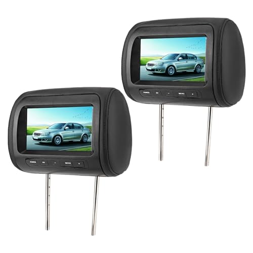 Pongnas Monitor para Reposacabezas, Reproductor de Vídeo LCD HD de 7 Pulgadas con Control Remoto Inalámbrico, 2 Pantallas para Reproductor de para Reposacabezas de Coche, ABS Negro