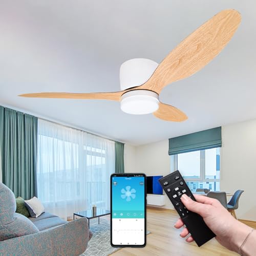 LED ATOMANT Ventilador de Techo con Aspas y Luz LED 20W, Control con APP y Mando, Ø 107cm, CCT, 2100LM, Motor 28W 6 Velocidades Ultra Silencioso y Bajo Consumo, Funcion Verano Invierno