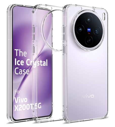 Image of Golden Sand Ice Crystal Transparent Back Cover for Vivo X200T 5G | Hybrid TPU + PC Case with Military-Grade Shockproof Protection & Raised Camera Guard (Crystal Clear)