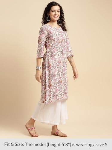 Image of rangita Pink Rayon Knee Length Printed Straight Kurti for Women | Kurta for Women