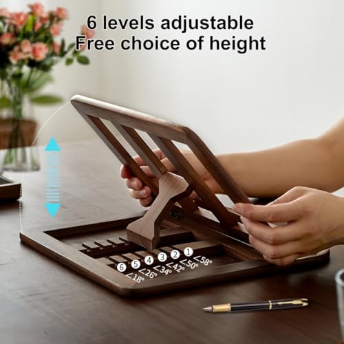 Image of Handmade Wooden Laptop Stand for Desk that is Compatible with iPad, MacBook Pro, Notebook, HP, and Dell Devices and has an Adjustable Height and Foldable Riser 15.6 inches at Most Walnut