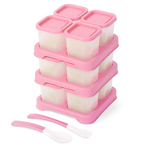 Image of Matyz 12-Pack Plastic Food Storage Containers With Lids Airtight Freezer Safe (Pink, 4 OZ Each) - Baby Food Freezer Trays With Lids Baby Cubes Food Storage - Stackable Baby Food Storage Containers