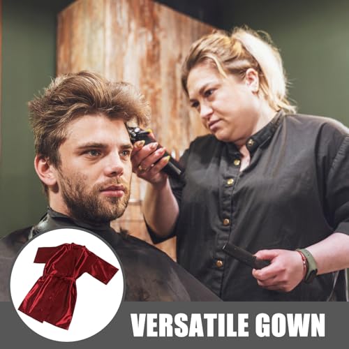 Capa de salón de peluquería y delantal de corte de cabello burdeos transpirable con cierre a presión para barberos profesionales y clientes de salón miniatura 7