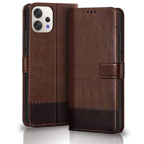 Image of TheGiftKart Flip Back Cover Case for Vivo V70 / V70 Elite 5G | Dual-Color Leather Finish | Inbuilt Stand & Pockets | Wallet Style Flip Back Case Cover (Faux Leather, Brown & Coffee)