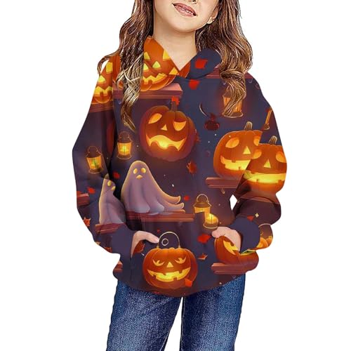 Halloween Hoodies for Girls Casual Long Sleeve Funny Graphic Print Tops Loose Fit Hooded Sweatshirts with Pocket2