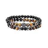 Paket enthalten: 1 Armbänder Cosanter Herren Elastisches Armbänder mit Natürlichem Streifen Stein Polieren 6mm Schwarz und Braun