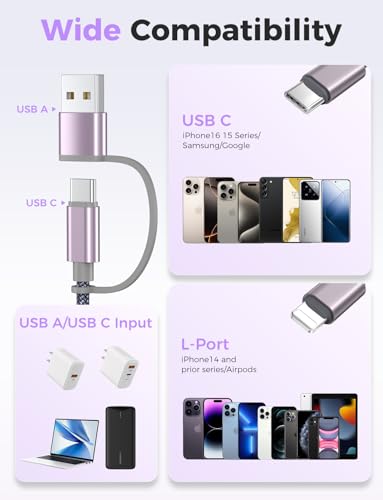 Image of 2Pack Travel Essentials for Apple Watch Charger,iPhone Charger,3 in 2 Type C /L /Magnetic Fast Charging Cable,Multi Charging Cable Portable Designed for iWatch Series,iPhone 17-11