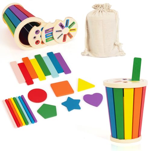 Shape & Color Sorting Montessori Toys for Toddlers 1-3, Wooden Sensory Toys, Preschool Learning Activities Matching Game, Educational Toy for Fine Motor Skills, Travel Gift for Boys Girls