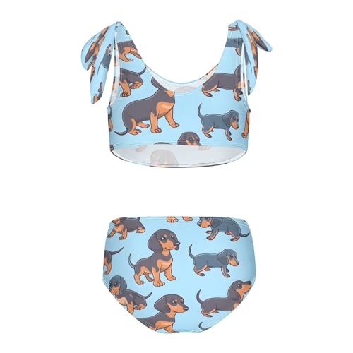 Girls' Bikini Set, Dachshund Seamless Pattern(2) Kids Swimsuit 2 Pcs Beach Bathing Suit2