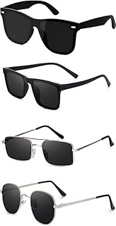 Sheomy Unisex Combo offer pack of 4 shades glasses Black Candy MC stan Rectangle Retro Vintage Narrow Sunglasses Women::Me...