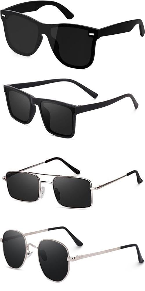 Unisex Combo offer pack of 4 shades glasses Black Candy MC stan Rectangle Retro Vintage Narrow Sunglasses Women::Men Small Narrow Square Sun Glasses Combo offer pack of 4 B097PZ4MXD