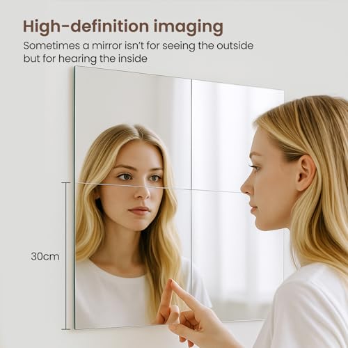 Shoze 6Pcs Self Adhesive Mirror 30x30x0.3cm Glass MirrorTiles Full Length MirrorTiles Adhesive Real Glass Frameless Wall Mirrors for Bathroom Living Room Kitchen (6pcs 30x30cm) - Image 2