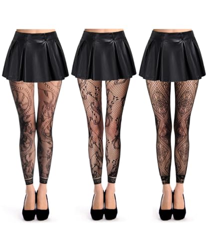 Image of Women High Waist Fishnet Footless Leggings Flower Pattern Footless Tights
