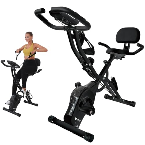 STEADY JAPAN Folding Exercise Bike, Stationary Bikes for Home with Arm Workout Bands, Indoor Fitness Bike