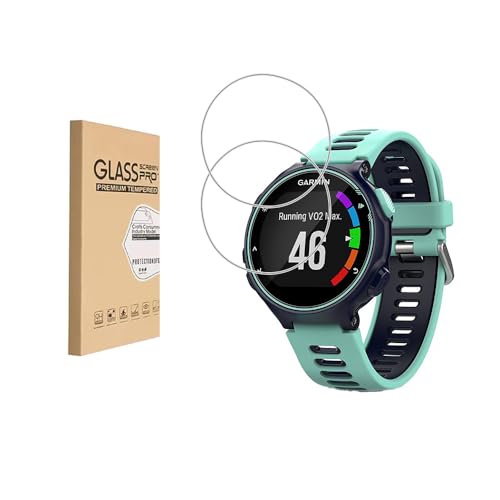 Shunwige [Paquete de 2] Protector de pantalla diseñado para Garmin Forerunner 735XT, película templada de alta definición, dureza 9H, anti-arañazos, sensible al tacto, protección contra caídas