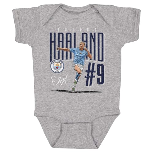 500 LEVEL Erling Haaland Manchester City One-Piece Infant Bodysuit - Erling Haaland Manchester City Dash WHT (Heather Gray, 18M)