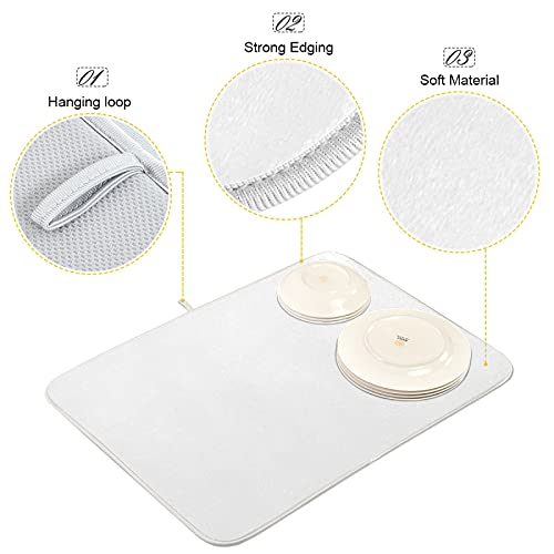 Dish Drying Mat For Kitchen Counter Absorbent Microfiber Dry Dishes Mats Drainer Counter Mat White Drying Dish Pad 18 X 24 Inch For Countertops Decor #TOP3