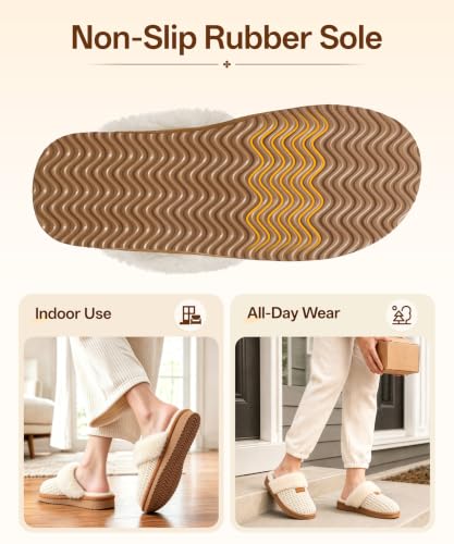 Image of Litfun Fuzzy Memory Foam Slippers for Women Indoor Outdoor House Shoes