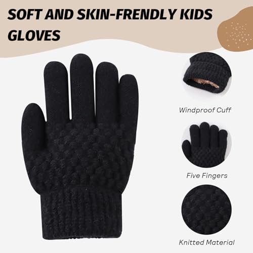 Image of JANGANNSA Cold Weather Kids Gloves Warm Knitted Children Magic Glove With Fleece Lining Winter Gloves For Boys Girls
