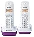Panasonic KX-TG1612FRF Coppia Telefoni Wireless DECT, senza Segreteria Telefonica, Colore Bianco e Porpora [Versione Francese] immagine