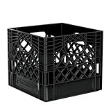eWAVEZ 16QT Heavy Duty Square Milk Crate Versatile Storage Solution for Home Office or Garage Organization (Black) (1)