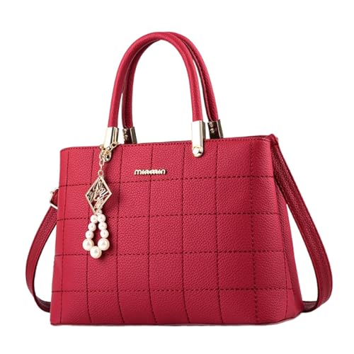 Sac à bandoulière femme en cuir PU rouge chic avec compartiment et poche fonctionnelle