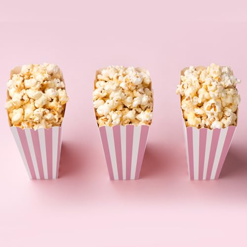 Image of 50 Pcs Pink Popcorn Boxes Mini Paper Popcorn Box Cardboard Container for Party Disposable Snack Candy for Movie Nights Birthday Wedding (Pink,White)