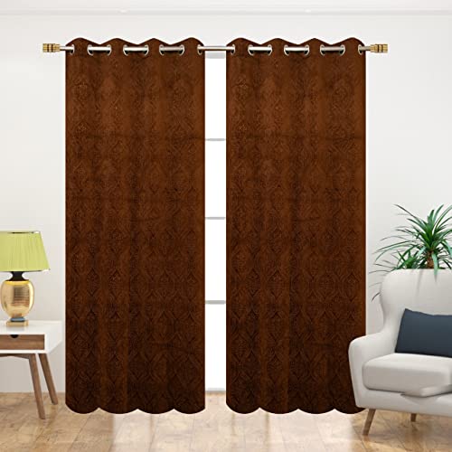 Image of Fabrilia Velvet Eyelet Door Curtain 7 feet Long for Living Room /Bedroom, Brown, Pack of 1 Piece