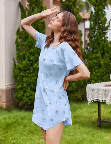 Image of Ekouaer Nightgowns for Women Bamboo Viscose Night Gown Short Sleeve Sleep Shirt Cooling Nightshirt Soft Sleepwear S-XXXL