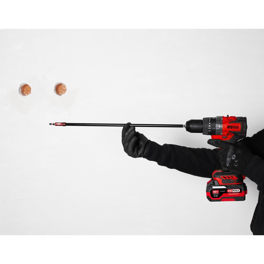 KS Tools - 515.4730F - Akumulatorowa wiertarko-wkrętarka - Akumulatorowa wiertarko-wkrętarka bezszczotkowa - Moc 18 V - 1,6 kg bez baterii - Dostawa w pudełku z 2 bateriami 4Ah